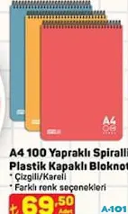 GIPTA A4 100 YAPRAKLI SPİRALİ PLASTİK KAPAKLI BLOKNOT ÇİZGİLİ/KARELİ